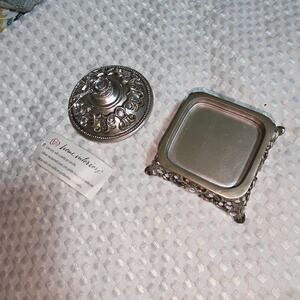 HOME INTERIORS SILVER BASE JAR CANDLE HOLDER & MATCHING TOPPER SET